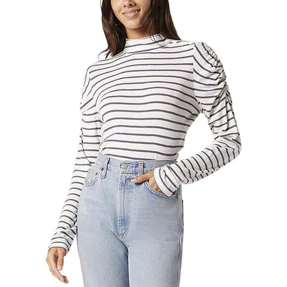 Joie Hana Striped Mock Neck Top - L - Porcelain White - Picture 1 of 2